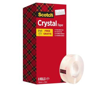 Scotch Crystal Ruban Adhésif Transparent , Multi-Pack, 8 Rouleaux, 19mm x 33 m – Ruban Adhésif Transparent à Usage Général pour l&rsquo;Ecole, la Maison et le Bureau(Crystal transparent)