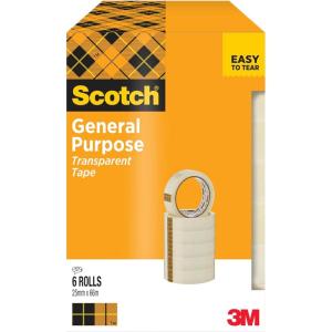 Scotch Rouleaux de Ruban Adhésif Transparent, 25 mm x 66 m, 6 Rouleaux/Paquet – Adhésif Transparent à Usage Général pour l&rsquo;Ecole, la Maison et le Bureau(Nouveau)