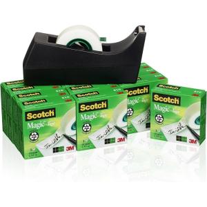 Scotch Ruban Magic – 16 Rouleaux 19 mm x 33 m + Dévidoir lesté argent GRATUIT – Ruban Adhésif à Usage Général pour la Réparation, l&rsquo;Etiquetage et la Fermeture de Documents(Chromé)