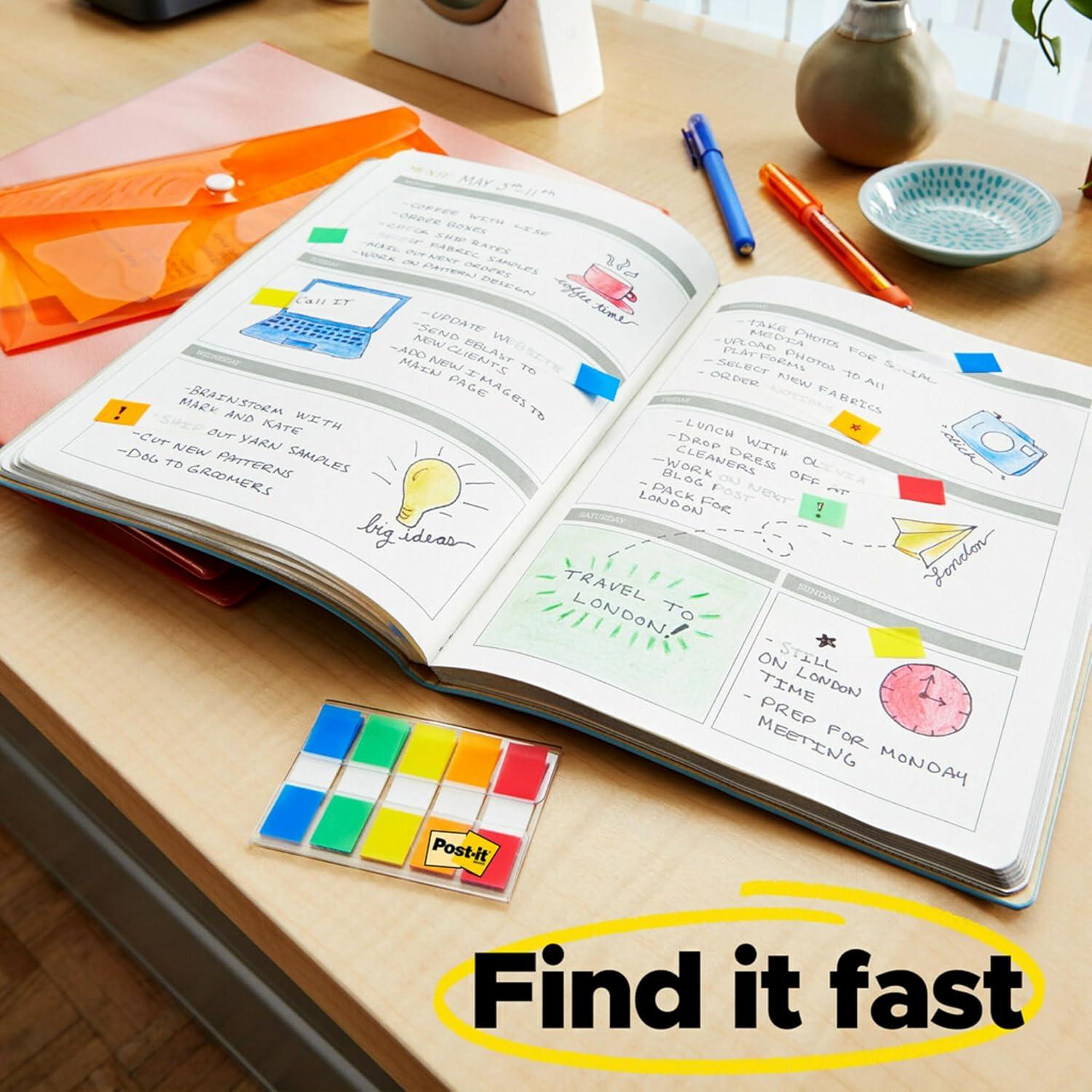 imagePostIt MarquePage Petit 100 MarquePages 119 mm x 432 mm Pour Marquer Surligner ou Codifier des Informations100 Flags