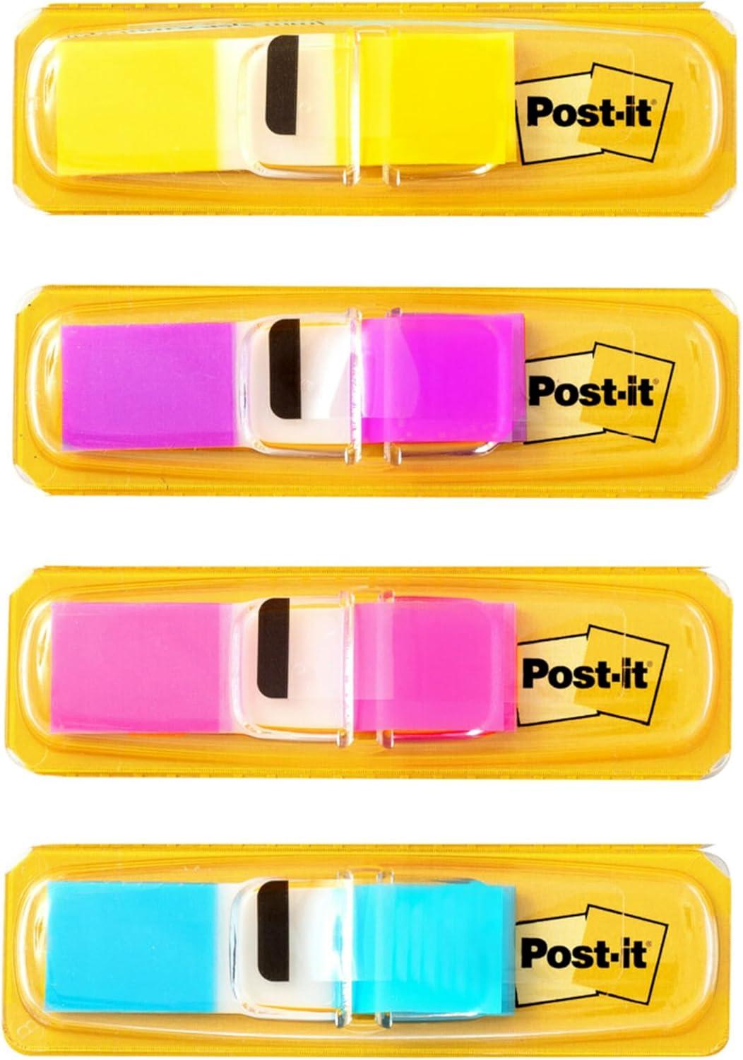 imagePostit MarquePages troits Pack de 4 Distributeurs 35 MarquePages par Distributeur 119 mm x 432 mm Jaune Violet Rose Bleu Couleur Pour Marquer Surligner ou Codifier des InformationsJaune
