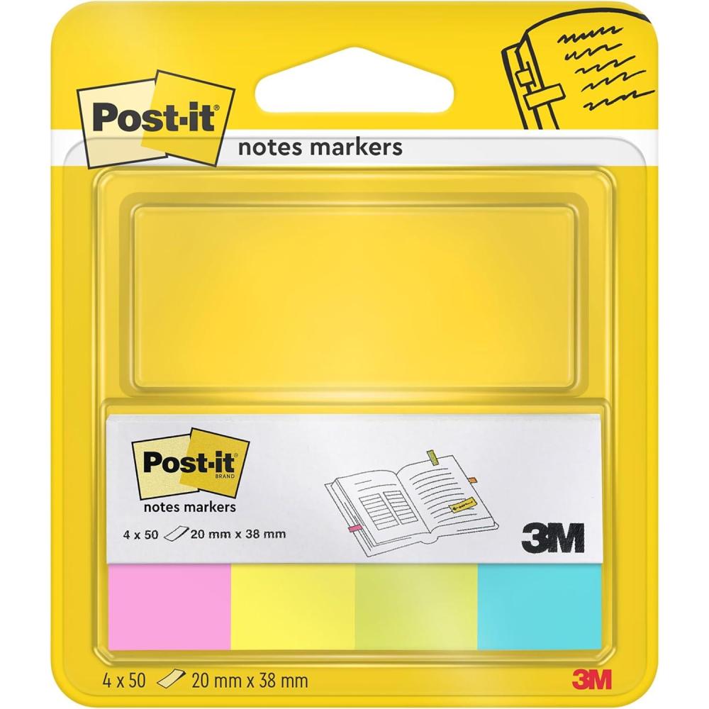 imagePostit MarquePages En Papier Couleurs Non Assorties 4 Blocs 20 mm x 38 mm 50 Feuilles par Bloc Pour Marquer Surligner ou Codifier des InformationsVert