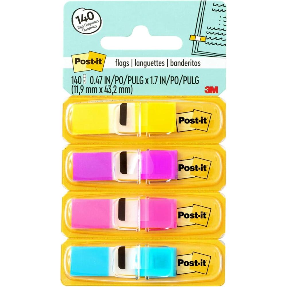 imagePostit MarquePages troits Pack de 4 Distributeurs 35 MarquePages par Distributeur 119 mm x 432 mm Jaune Violet Rose Bleu Couleur Pour Marquer Surligner ou Codifier des InformationsJaune