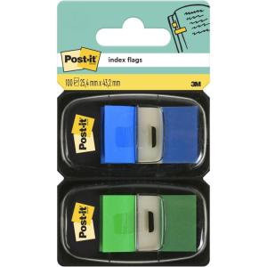 Post-It Marque-Page, Moyen, Bleu et Vert, 2 Dévidoirs, 100 Marque-Pages (25.4 mm x 43.2 mm) – Pour Marquer, Surligner ou Codifier des Informations