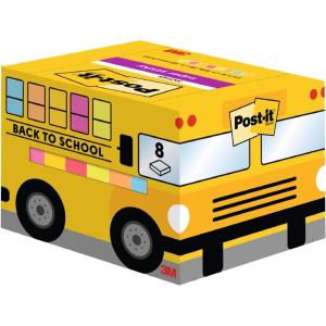 Post-it Back to School Bus Notes Super Adhésives, Grand Pack – 8 Blocs, 90 Feuilles par Bloc, 63,5 mm x 76 mm – Ensemble de Papeterie en Couleurs Multiples, Cadeaux pour Étudiants et Enseignants