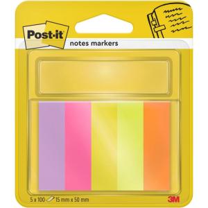 Post-it Marque-Pages En Papier, Pack de 5 Blocs, 15 mm x 50 mm, 100 Feuilles par Bloc, Couleurs Assorties – Pour Marquer, Surligner ou Codifier des Informations(Jaune)