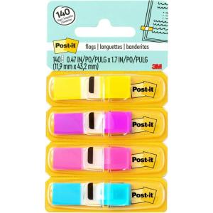 Post-it Marque-Pages Étroits, Pack de 4 Distributeurs, 35 Marque-Pages par Distributeur, 11.9 mm x 43.2 mm, Jaune, Violet, Rose, Bleu Couleur – Pour Marquer, Surligner ou Codifier des Informations(Jaune)
