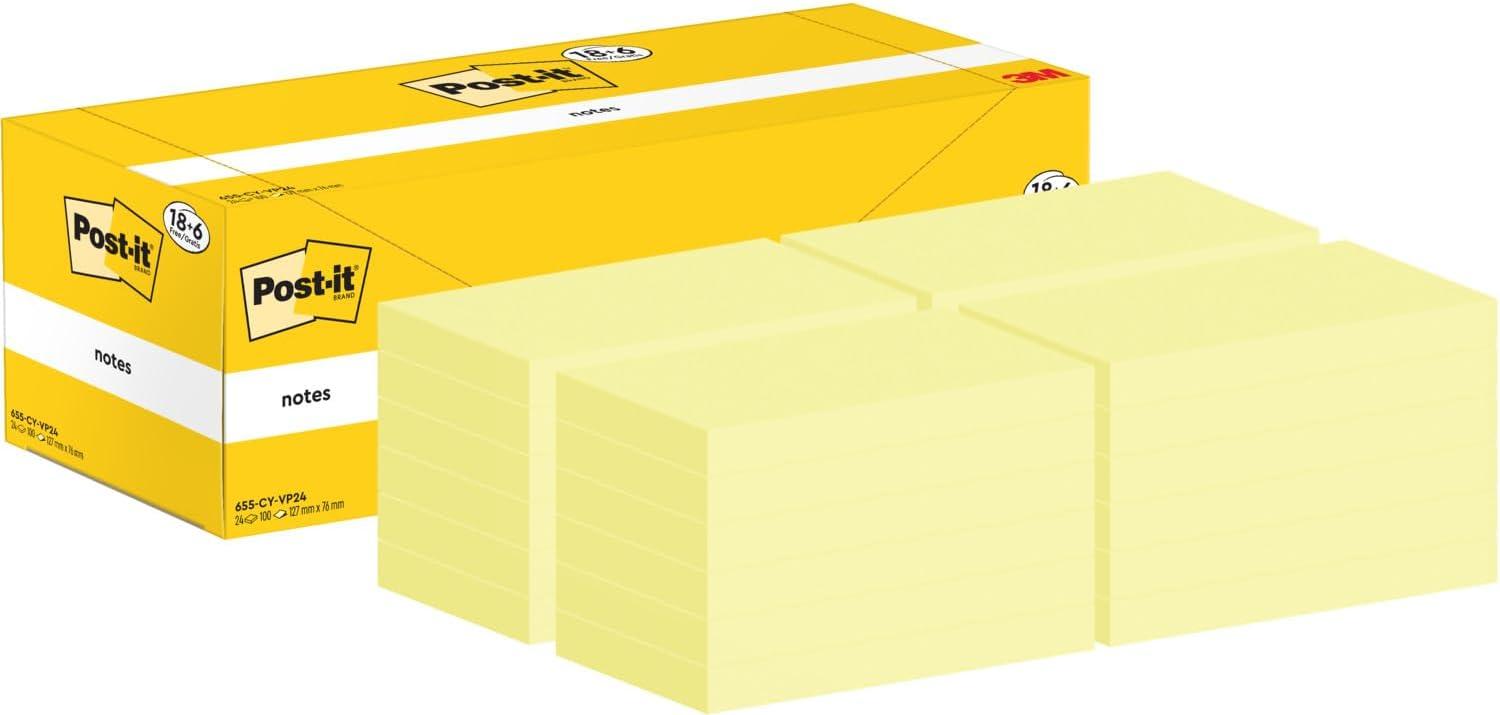imagePostit Notes Autocollantes Pack Promo 18 Blocs 6 GRATUITS 100 Feuilles par Bloc 76 mm x 127 mm Jaune Pastel Feuillets Adhsifs pour Prise de Notes Listes de Tches et Rappels