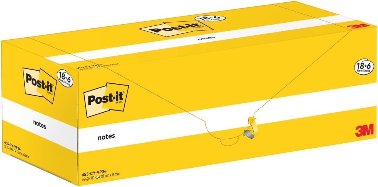 imagePostit Notes Autocollantes Pack Promo 18 Blocs 6 GRATUITS 100 Feuilles par Bloc 76 mm x 127 mm Jaune Pastel Feuillets Adhsifs pour Prise de Notes Listes de Tches et Rappels