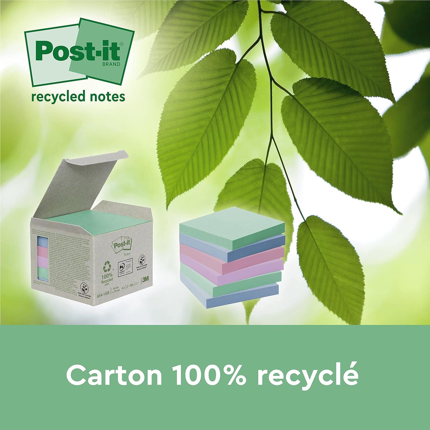 imagePostit Notes Autocollantes Recycls Pack de 16 Blocs 100 Feuilles par Bloc 76 mm x 76 mm Notes Autocollantes Fabriques partir de Papier 100 Recycl