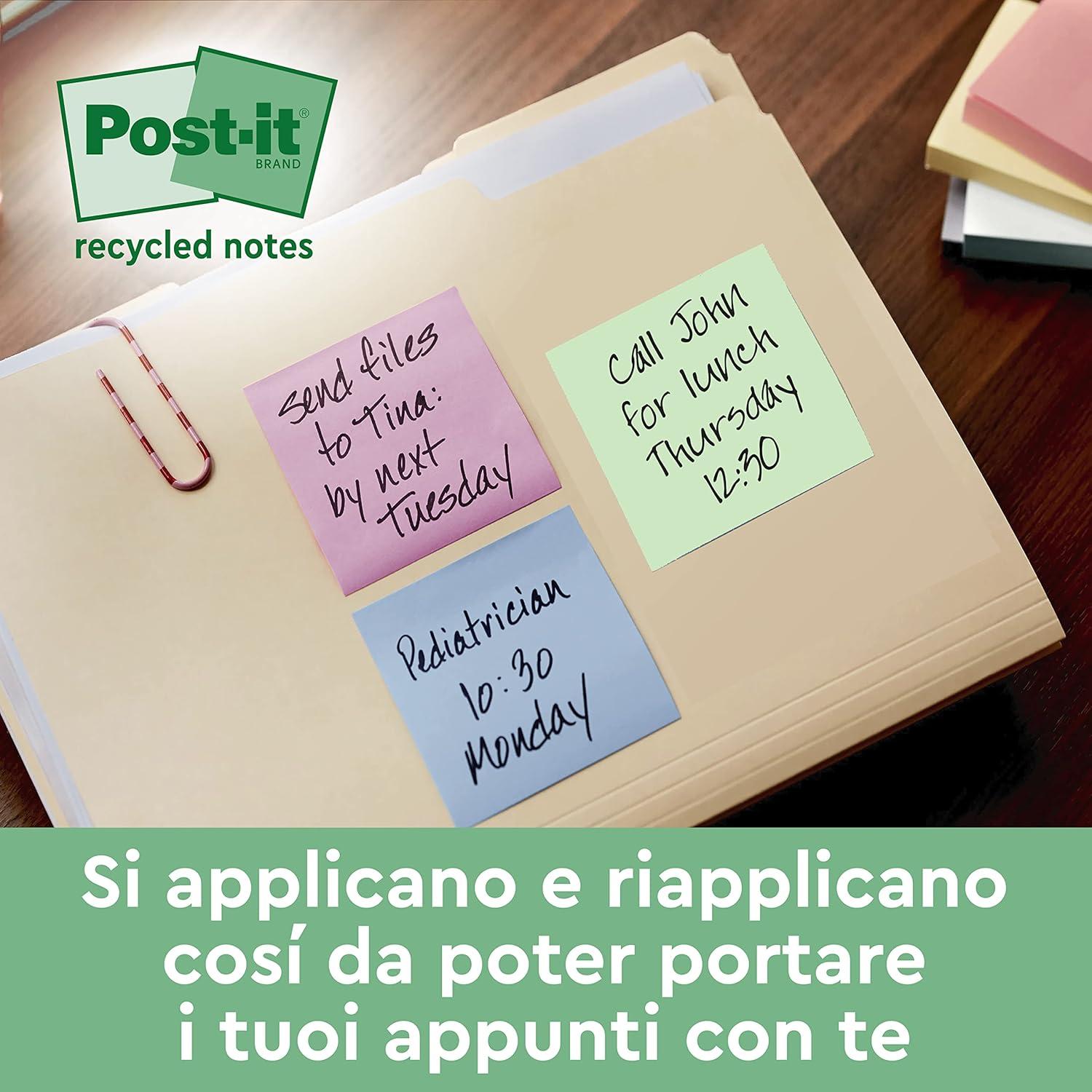 imagePostit Notes Autocollantes Recycls Pack de 6 Blocs 100 Feuilles par Bloc 38 mm x 51 mm Vert Rose Jaune Bleu Notes Autocollantes Fabriques partir de Papier 100 Recycl