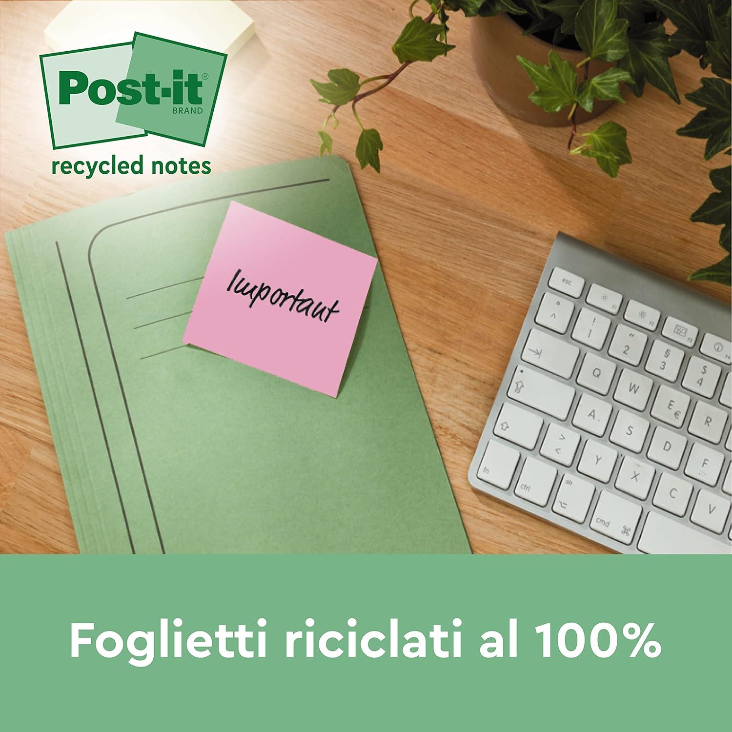 imagePostit Notes Autocollantes Recycls Pack de 6 Blocs 100 Feuilles par Bloc 38 mm x 51 mm Vert Rose Jaune Bleu Notes Autocollantes Fabriques partir de Papier 100 Recycl