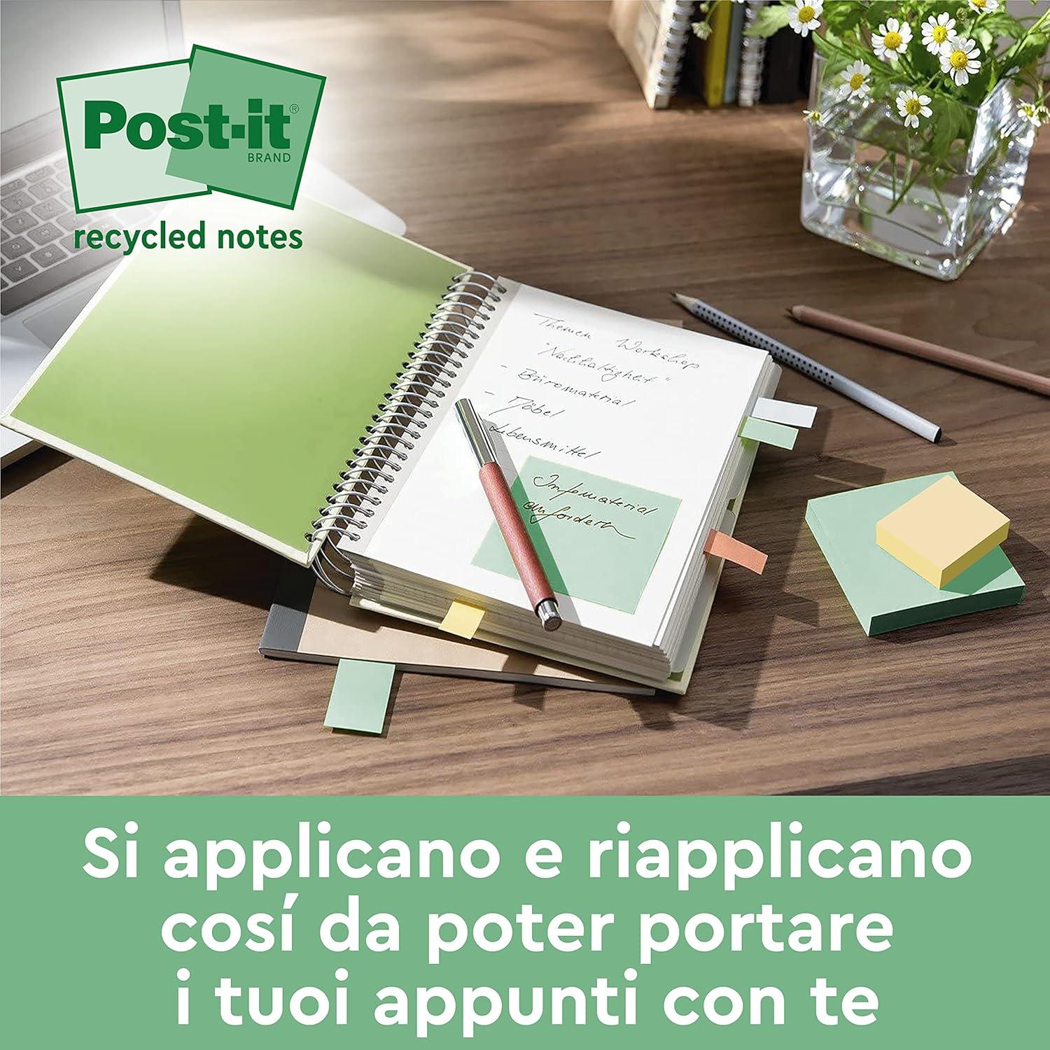 imagePostit Notes Autocollantes Recycls Pack de 6 Blocs 100 Feuilles par Bloc 38 mm x 51 mm Vert Rose Jaune Bleu Notes Autocollantes Fabriques partir de Papier 100 Recycl