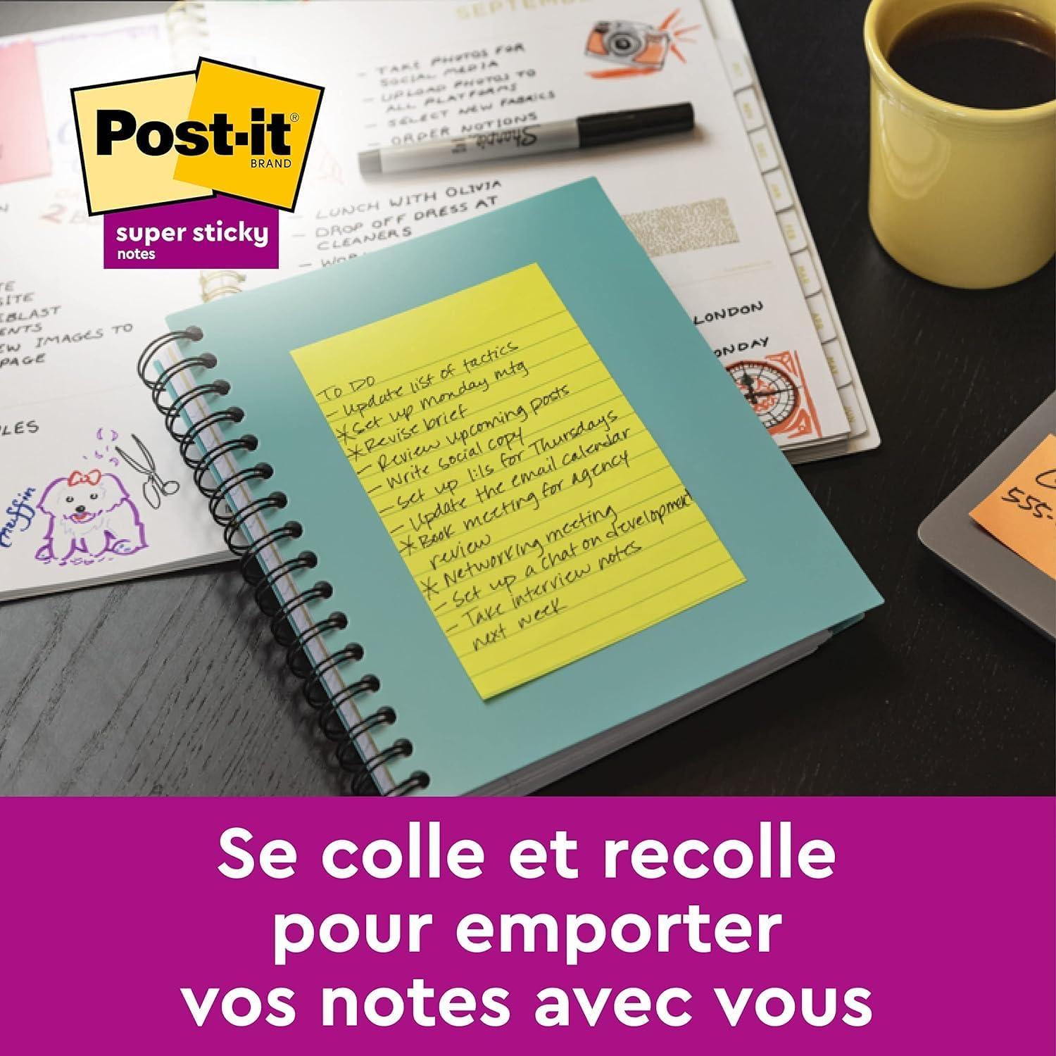 imagePostit Notes Autocollantes Super Sticky Grand Format Bleu Lignes 1 Bloc 45 Feuilles 102 mm x 152 mm Feuillets Super Adhsifs pour Prise de Notes Listes de Tches et RappelsBleu