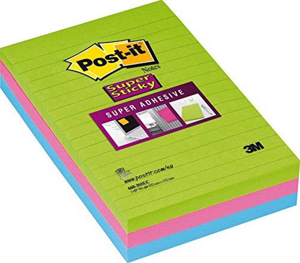 imagePostit Notes Autocollantes Super Sticky Grand Format XXL Lignes 101 mm x 152 mm 3 Blocs 45 Feuilles par Bloc Feuillets Super Adhsifs pour Prise de Notes Listes de Tches et Rappelsnon