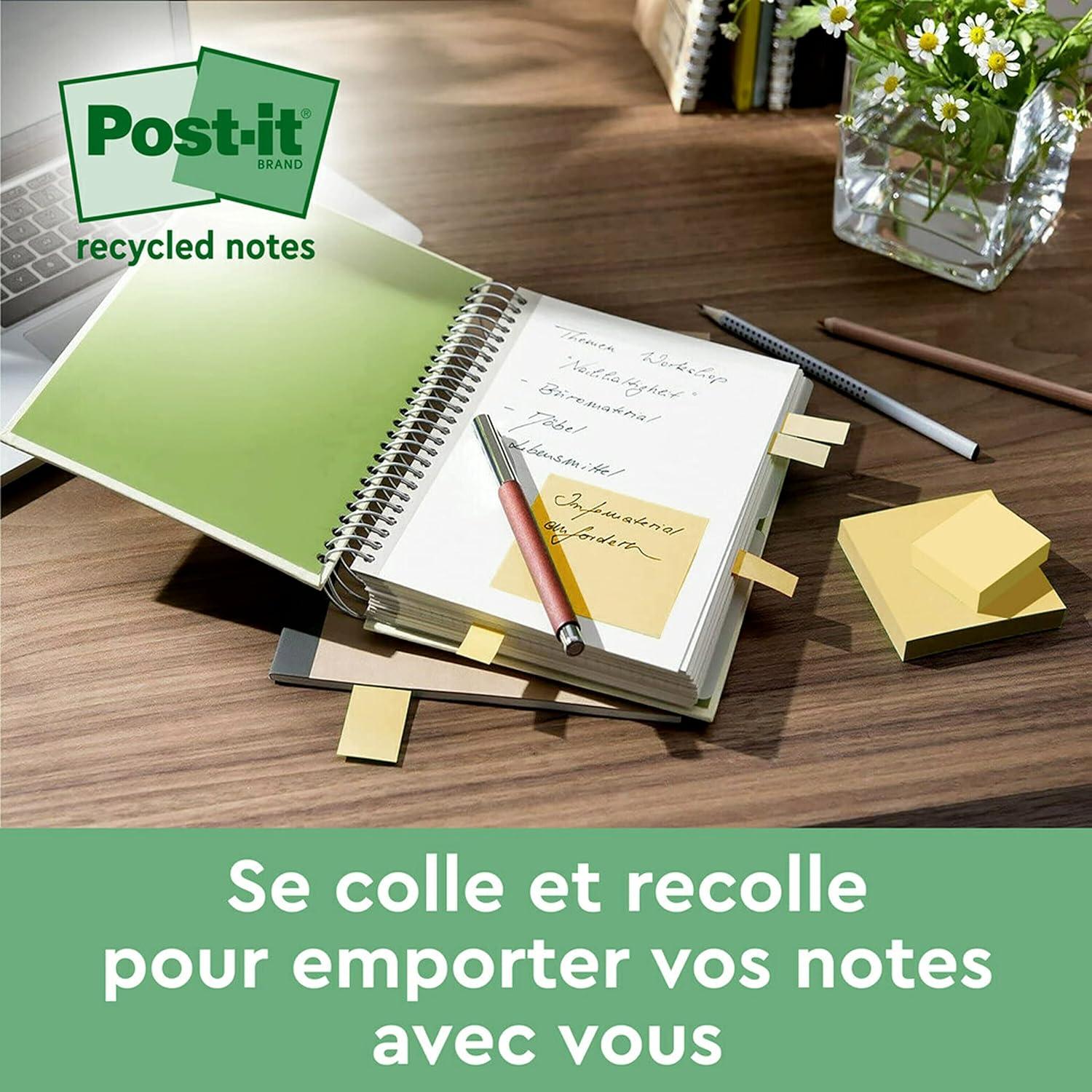 imagePostit Notes Autocollantes Super Sticky Recycls 14 Blocs 4 GRATUITS 70 Feuilles par Bloc 76 mm x 76 mm Notes Autocollantes Fabriques partir de Papier 100 Recycljaune