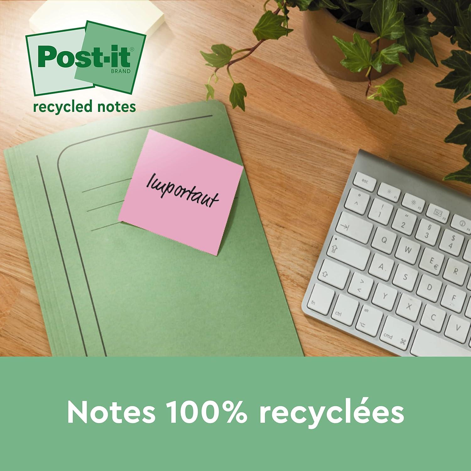 imagePostit Notes Autocollantes Super Sticky Recycls 14 Blocs 4 GRATUITS 70 Feuilles par Bloc 76 mm x 76 mm Notes Autocollantes Fabriques partir de Papier 100 RecyclBleu