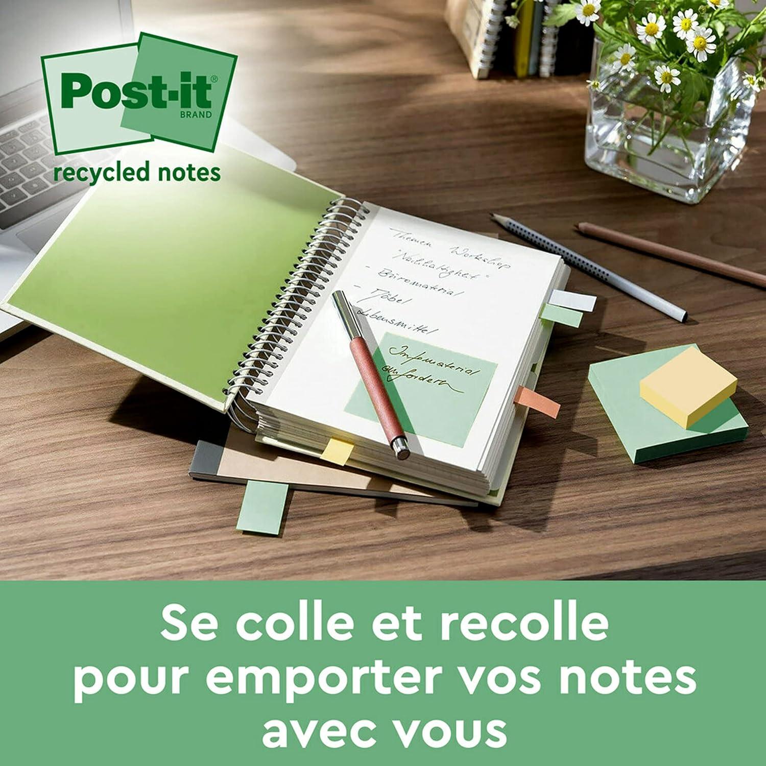 imagePostit Notes Autocollantes Super Sticky Recycls 14 Blocs 4 GRATUITS 70 Feuilles par Bloc 76 mm x 76 mm Notes Autocollantes Fabriques partir de Papier 100 Recyclcoloris assortis