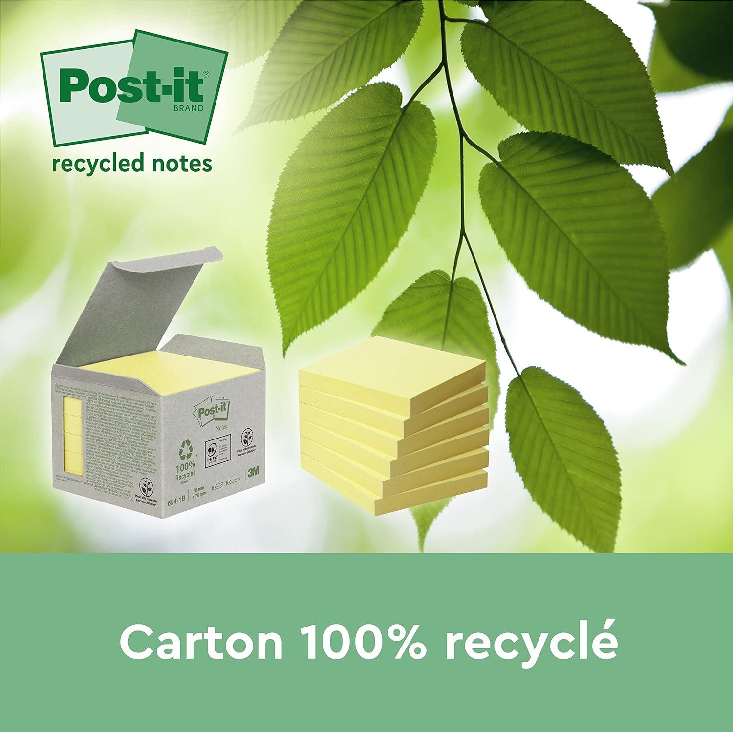 imagePostit ZNotes Autocollantes Recycls Pack de 16 Blocs 100 Feuilles par Bloc 76 mm x 76 mm Jaune Canari Notes Autocollantes Fabriques partir de Papier 100 RecyclJaune