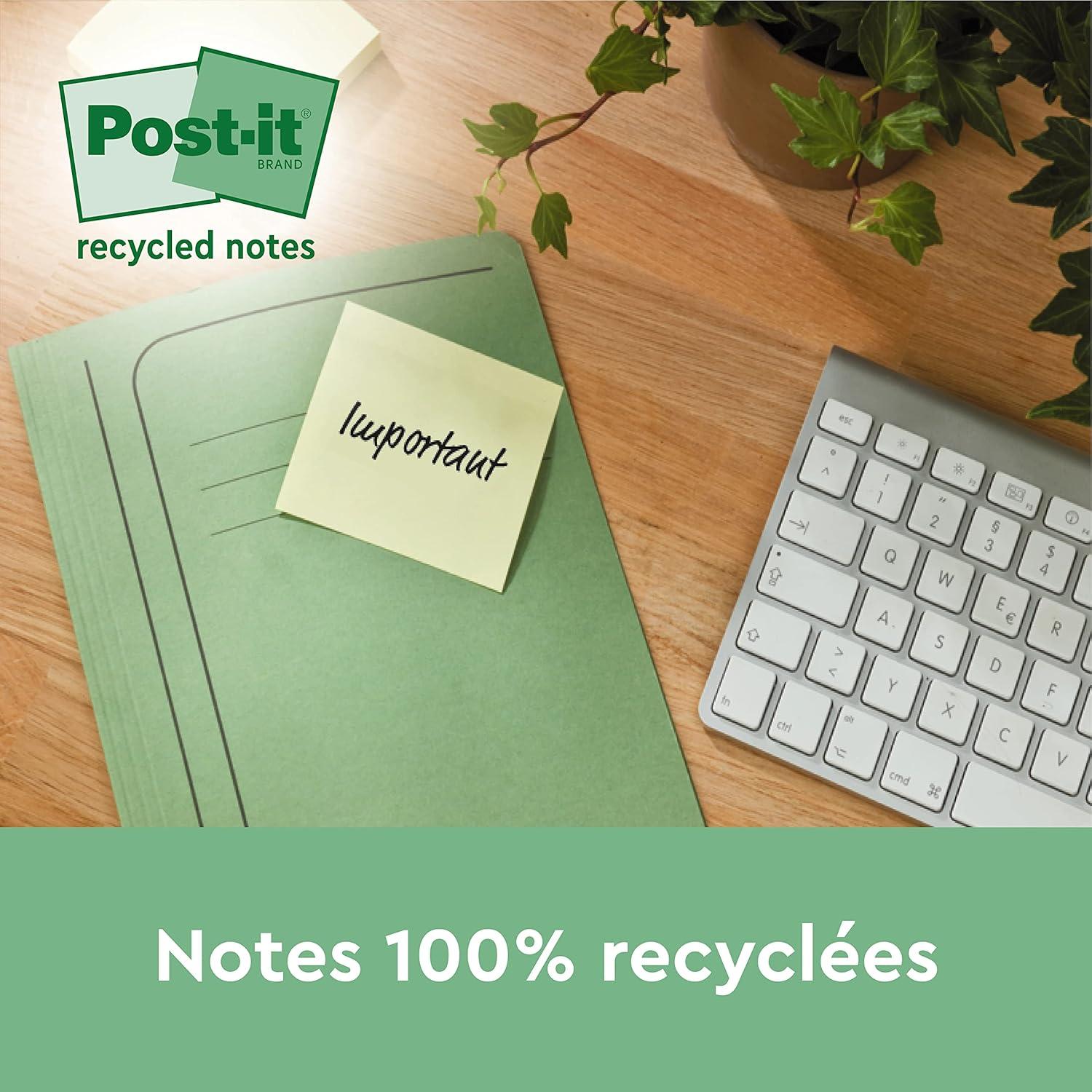 imagePostit ZNotes Autocollantes Recycls Pack de 16 Blocs 100 Feuilles par Bloc 76 mm x 76 mm Vert Rose Bleu Jaune Notes Autocollantes Fabriques partir de Papier 100 Recycl