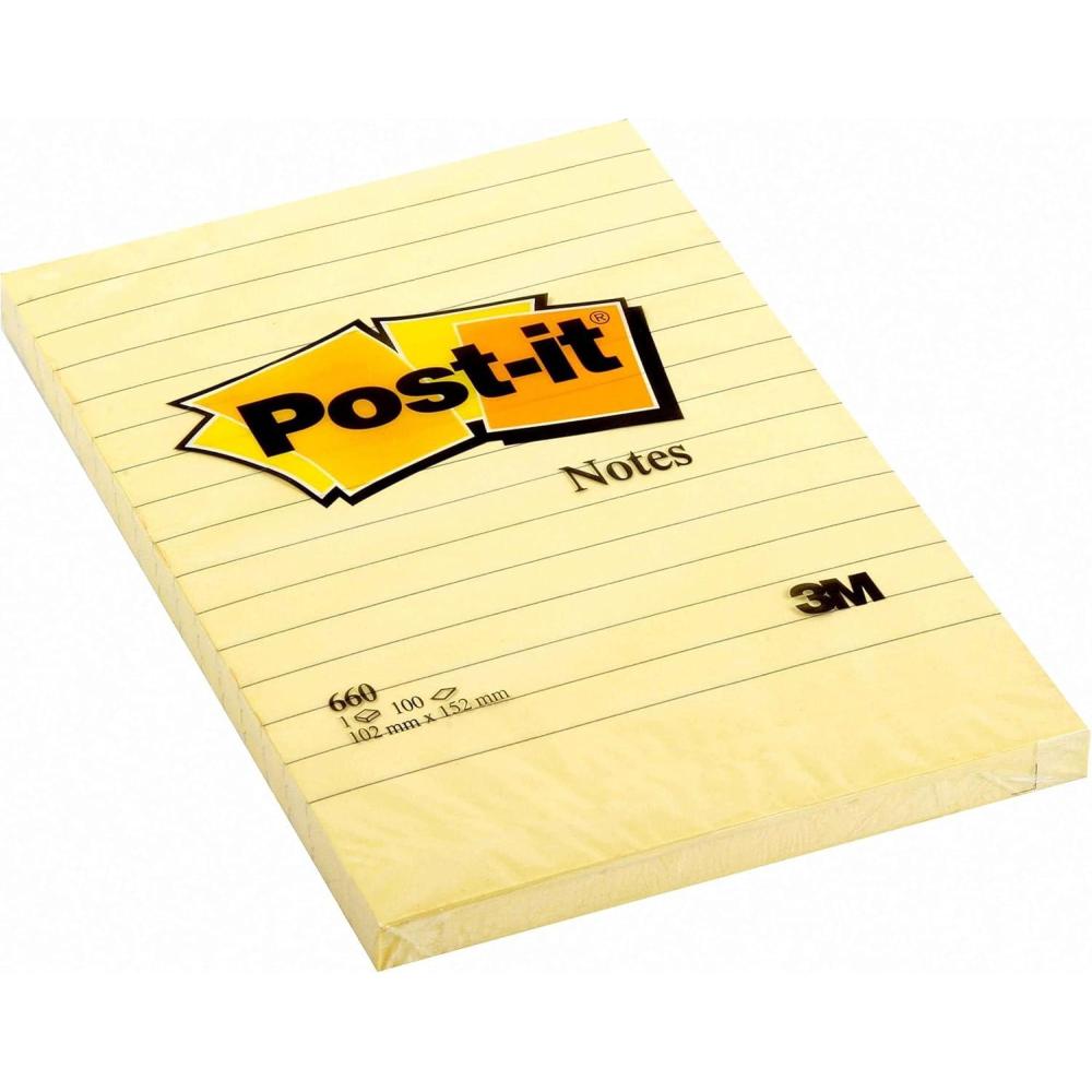 imagePostit Notes Autocollantes Grand Format XXL Jaune Canari Lignes Pack de 6 Blocs 101 mm x 152 mm 100 Feuilles par Bloc Feuillets Adhsifs pour Prise de Notes Listes de Tches et RappelsPostIt 660