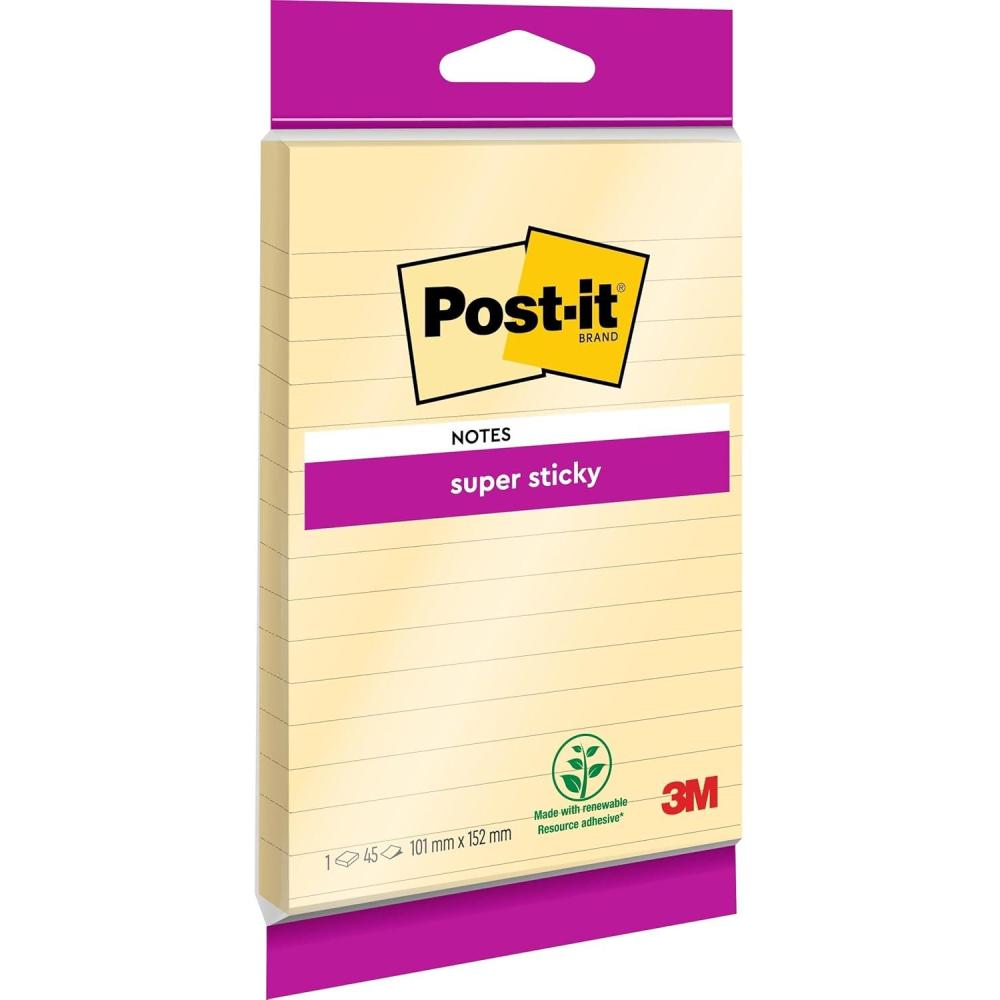 imagePostit Notes Autocollantes Grand Format XXL Lignes 45 Feuilles 101 mm x 152 mm Jaune Canari Feuillets Adhsifs pour Prise de Notes Listes de Tches et Rappels102 x 152 mm