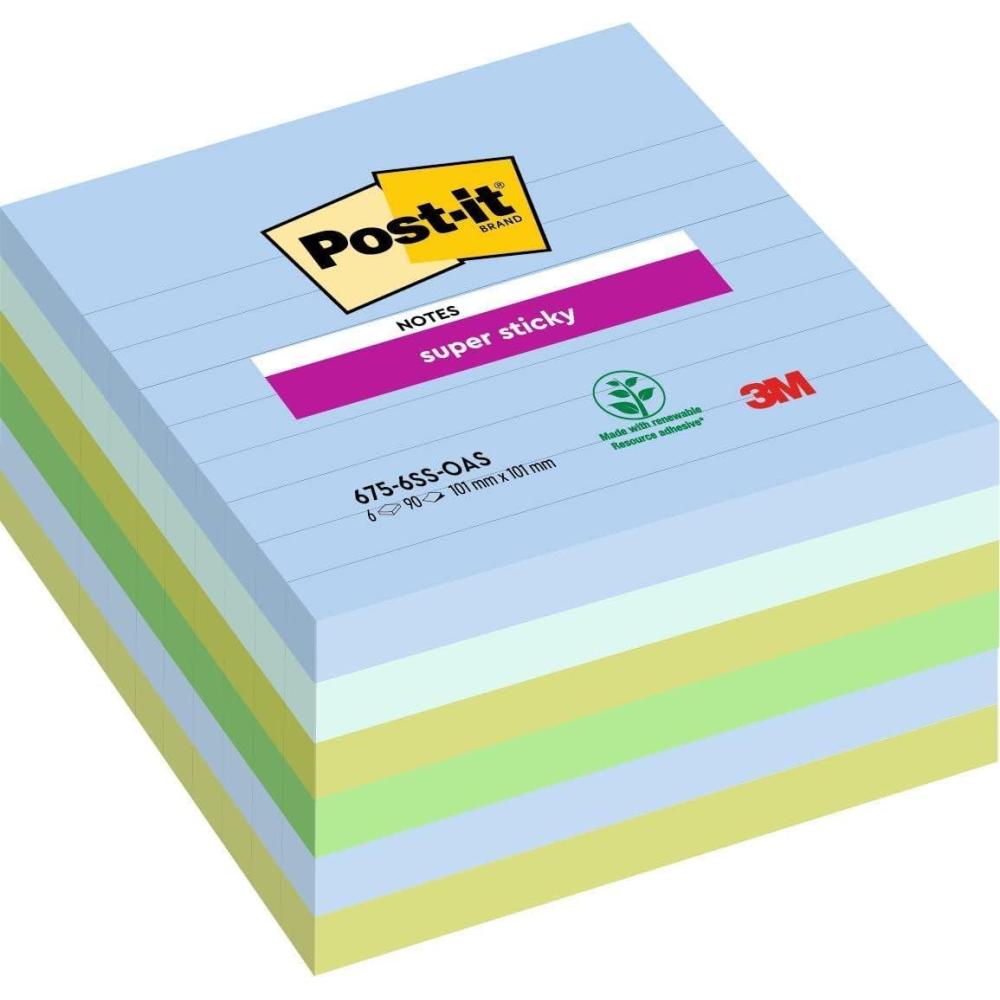 imagePostit Notes Autocollantes Super Sticky Grand Format Pack de 6 Blocs Ligns 90 Feuilles par Bloc 101 mm x 101 mm Feuillets Super Adhsifs pour Prise de Notes Listes de Tches et Rappels
