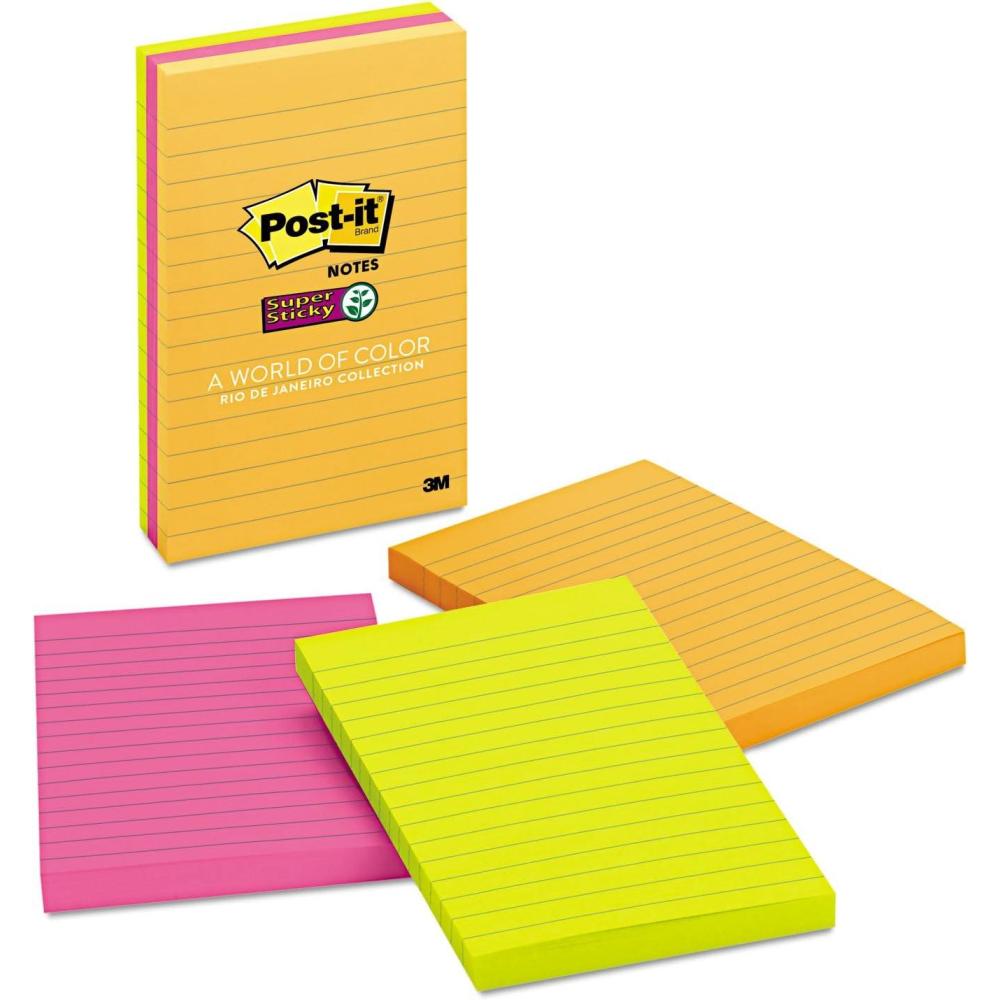 imagePostit Notes Autocollantes Super Sticky Grand Format XXL Lignes 101 mm x 152 mm 3 Blocs 45 Feuilles par Bloc Feuillets Super Adhsifs pour Prise de Notes Listes de Tches et Rappelsnon