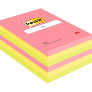 Post-it Notes Autocollantes, Grand Format, Couleurs Néon Assorties, Lignées, 101 mm x 152 mm, 100 Feuilles, 6 Blocs – Feuillets Adhésifs pour Prise de Notes, Listes de Tâches et Rappels(Post-It 660-N)