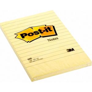 Post-it Notes Autocollantes, Grand Format XXL, Jaune Canari, Lignées, Pack de 6 Blocs, 101 mm x 152 mm, 100 Feuilles par Bloc – Feuillets Adhésifs pour Prise de Notes, Listes de Tâches et Rappels(Post-It – 660)
