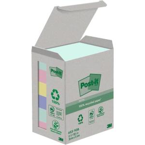 Post-it Notes Autocollantes, Recyclés, Pack de 6 Blocs, 100 Feuilles par Bloc, 38 mm x 51 mm, Vert, Rose, Jaune, Bleu – Notes Autocollantes Fabriquées à partir de Papier 100% Recyclé