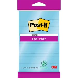 Post-it Notes Autocollantes Super Sticky, Grand Format, Bleu, Lignées, 1 Bloc, 45 Feuilles, 102 mm x 152 mm – Feuillets Super Adhésifs pour Prise de Notes, Listes de Tâches et Rappels(Bleu)