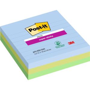 Post-it Notes Autocollantes Super Sticky, Grand Format XL, Lignées, Pack de 3 Blocs, 101 mm x 101 mm, 70 Feuilles par Bloc – Feuillets Super Adhésifs pour Prise de Notes, Listes de Tâches et Rappels