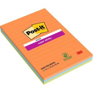 Post-it Notes Autocollantes Super Sticky, Grand Format XXL, Lignées, 101 mm x 152 mm, 3 Blocs, 45 Feuilles par Bloc – Feuillets Super Adhésifs pour Prise de Notes, Listes de Tâches et Rappels(Orange)