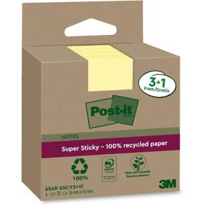 Post-it Notes Autocollantes Super Sticky, Recyclés, 14 Blocs + 4 GRATUITS, 70 Feuilles par Bloc, 76 mm x 76 mm – Notes Autocollantes Fabriquées à partir de Papier 100% Recyclé(jaune)