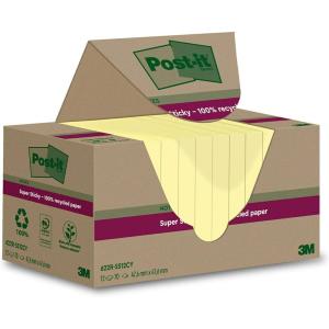 Post-it Notes Autocollantes Super Sticky, Recyclés, Jaune Canari, Pack de 12 Blocs, 70 Feuilles par Bloc, 47.6 mm x 47.6 mm – Notes Autocollantes Fabriquées à partir de Papier 100% Recyclé