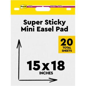 Post-it Super Sticky Meeting Charts, Pack de 1 Bloc avec 20 Feuilles, 38 cm x 45.7 cm, Couleur Blanche – Paperboard Adhésif Repositionnable pour Réunions et Sessions de Brainstorming(Mini Pad)