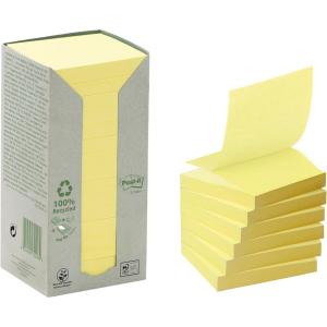 Post-it Z-Notes Autocollantes, Recyclés, Pack de 16 Blocs, 100 Feuilles par Bloc, 76 mm x 76 mm, Jaune Canari – Notes Autocollantes Fabriquées à partir de Papier 100% Recyclé(Jaune)