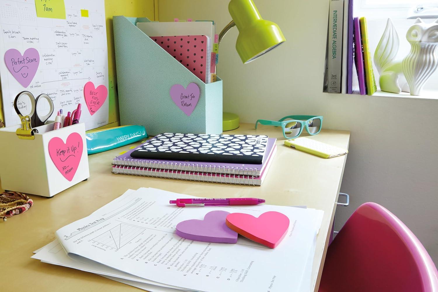 imagePostit Notes Autocollantes Forme Dcoupe Cur 225 Feuilles 70 mm x 70 mm Rose Feuillets Adhsifs pour Prise de Notes Listes de Tches et RappelsRose