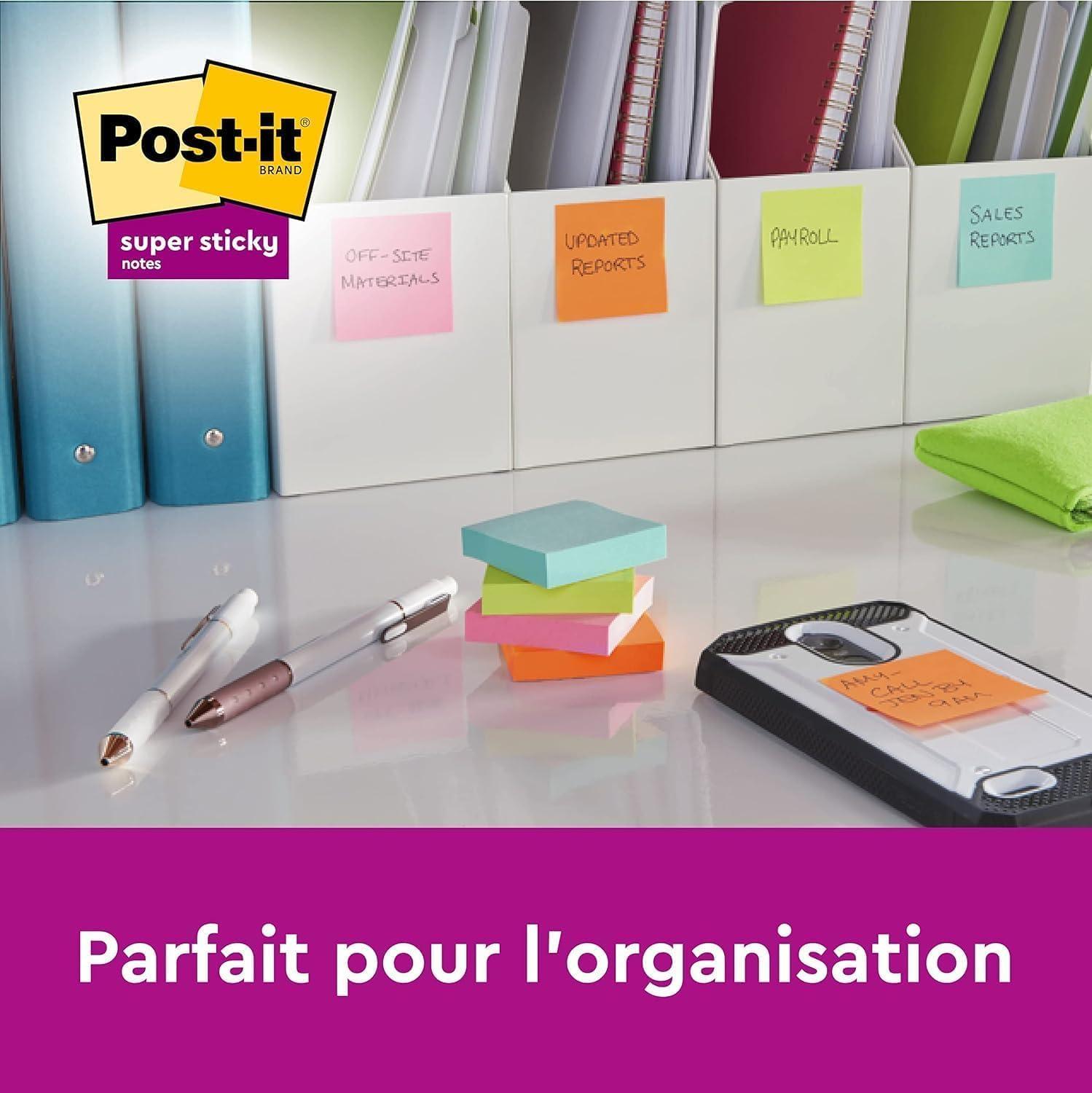 imagePostit Notes Autocollantes Super Sticky 4 Blocs 476 mm x 476 mm 45 Feuilles par Bloc Jaune Orange RoseVert Feuillets Super Adhsifs pour Prise de Notes Listes de Tches et Rappels125 x 7 mm