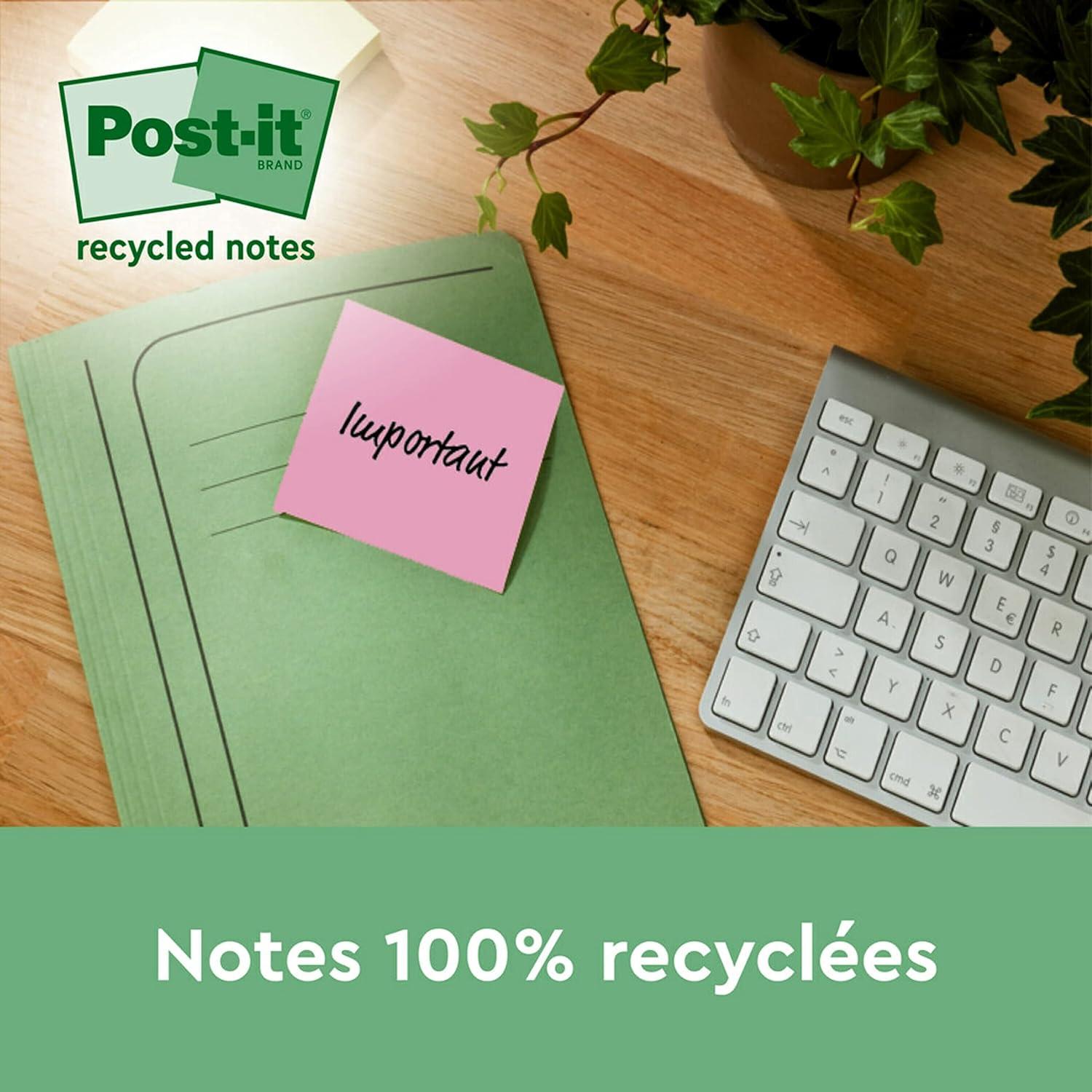 imagePostit Notes Autocollantes Super Sticky Recycls Pack de 3 Blocs 70 Feuilles par Bloc 476 mm x 476 mm Rose Vert Bleu Notes Autocollantes Fabriques partir de Papier 100 RecyclUnit