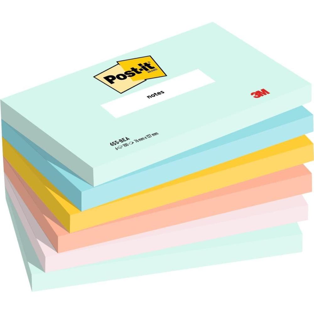 imagePostit Notes Autocollantes Couleurs Beach Pack de 6 Blocs 100 Feuilles par Bloc 76 mm x 127 mm Feuillets Adhsifs pour Prise de Notes Listes de Tches et RappelsSimple
