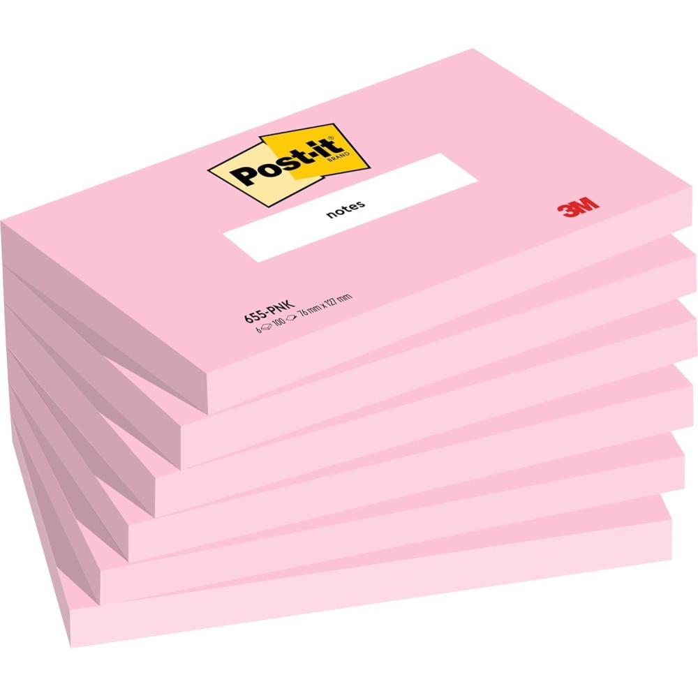 imagePostit Notes Autocollantes Lignes Rose Pack de 6 Blocs 76 mm x 127 mm 100 Feuilles par Bloc Feuillets Adhsifs pour Prise de Notes Listes de Tches et Rappels