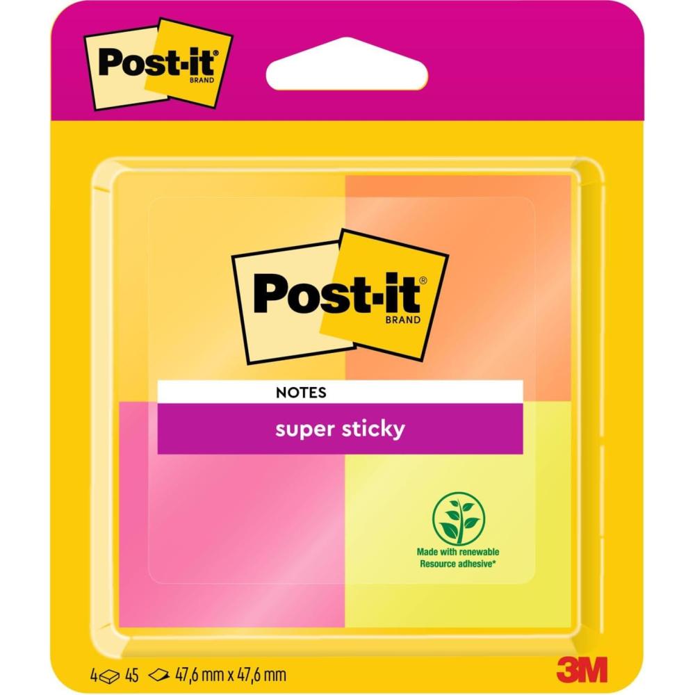 imagePostit Notes Autocollantes Super Sticky 4 Blocs 476 mm x 476 mm 45 Feuilles par Bloc Jaune Orange RoseVert Feuillets Super Adhsifs pour Prise de Notes Listes de Tches et Rappels125 x 7 mm