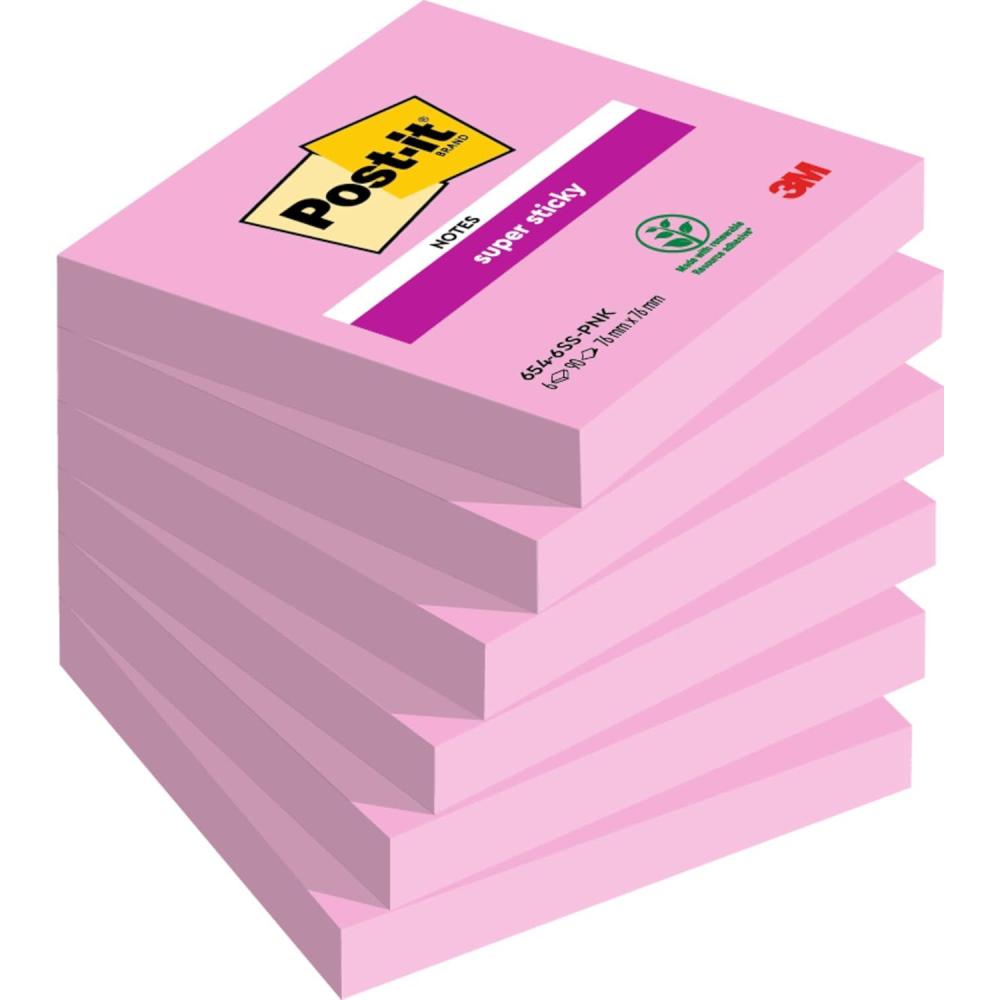 imagePostit Notes Autocollantes Super Sticky Rose Pack de 6 Blocs 90 Feuilles par Bloc 76 mm x 76 mm Feuillets Super Adhsifs pour Prise de Notes Listes de Tches et Rappels