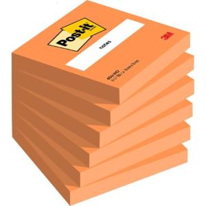 Post-it Notes Autocollantes, Couleur Vert Néon, 76 mm x 76 mm, 100 Feuilles par Bloc, 6 Blocs – Feuillets Adhésifs pour Prise de Notes, Listes de Tâches et Rappels(Orange)