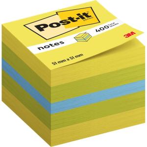 Post-it Notes Autocollantes, Mini Cube, 400 Feuilles, 51 mm x 51 mm, Vert, Bleu, Jaune – Feuillets Adhésifs pour Prise de Notes, Listes de Tâches et Rappels(Citron)
