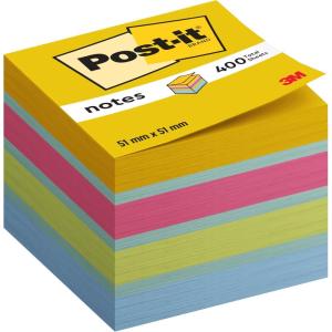 Post-it Notes Autocollantes, Mini Cube, 400 Feuilles, 51 mm x 51 mm, Vert, Bleu, Jaune – Feuillets Adhésifs pour Prise de Notes, Listes de Tâches et Rappels(Jaune)