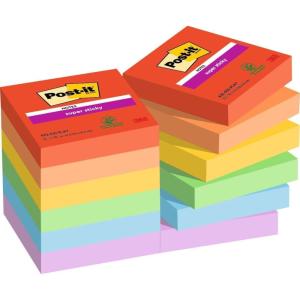 Post-it Notes Autocollantes Super Sticky, Couleurs Playful, Pack de 12 Blocs, 90 Feuilles par Bloc, 47.6 mm x 47.6 mm – Feuillets Super Adhésifs pour Prise de Notes, Listes de Tâches et Rappels(Simple)