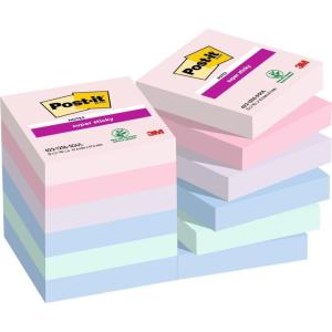 Post-it Notes Autocollantes Super Sticky, Couleurs Soulful, Pack de 12 Blocs, 90 Feuilles par Bloc, 47.6 mm x 47.6 mm – Feuillets Super Adhésifs pour Prise de Notes, Listes de Tâches et Rappels(Rose  violet  vert  gris  bleu)